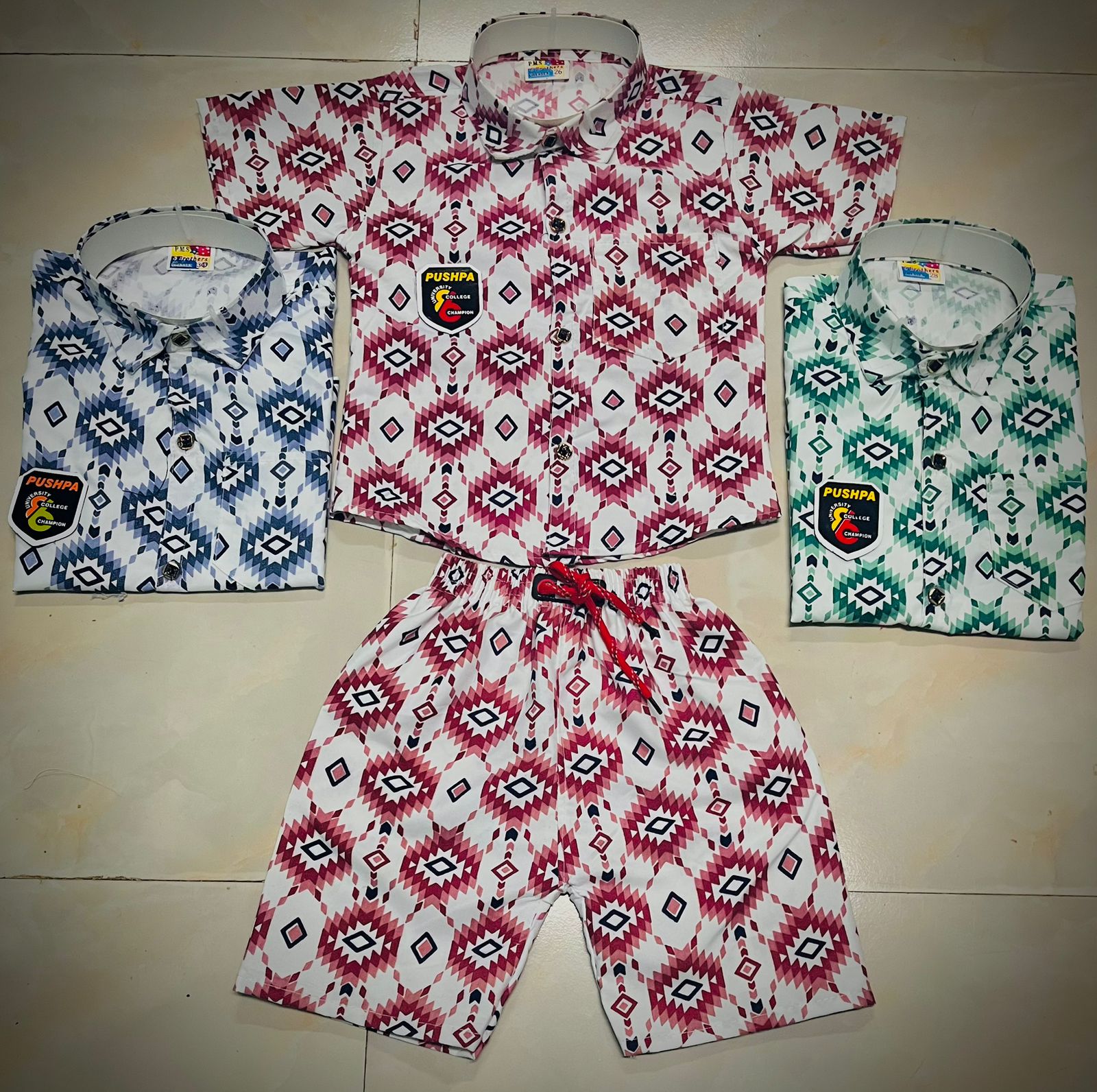 Boys Cotton Ikat Print Half Sleeve Shirt & Shorts Co-ord Set Casual Summer Wear set of 6 pieces